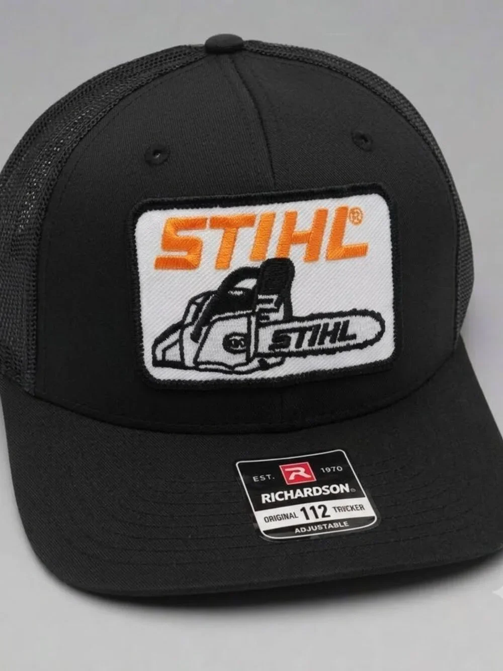 Retro Chainsaw Power Tool Trucker Hat Vintage Orange Logging Richardson 112